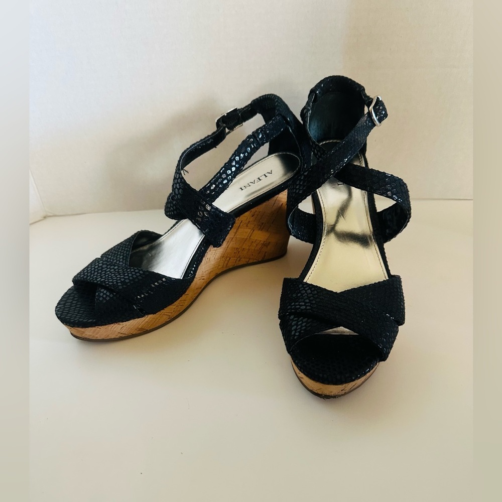 GUC - Alfani Snake Print Strappy Wedge Sandals